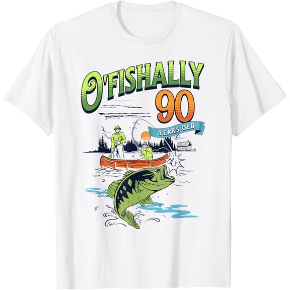 Tiny Nest Ofishally 90 Years Old Fishing Theme 90th Birthday Fisherman T-Shirt