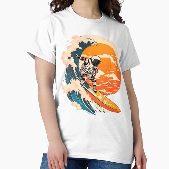 Tiny Nest Outer Space Surfing Astronaut - Astronaut Surfing Cosmic Waves Classic T-Shirt, Size S To 5XL T-Shirt