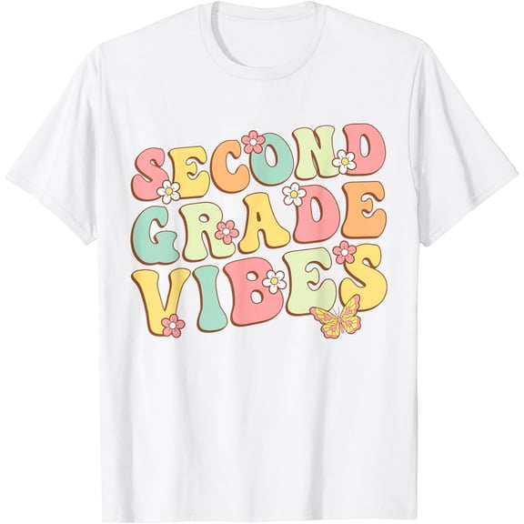Tiny Nest Second Grade Vibes Hello Team 2nd Grade Teacher Kids Retro T-Shirt