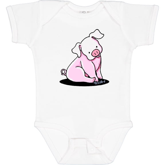 Tiny Nest Sitting Pig Baby Bodysuit - Kiniart Cute Piglet Pink One-Piece Infant, New Born, Baby Shower Gift, New Parents Gift
