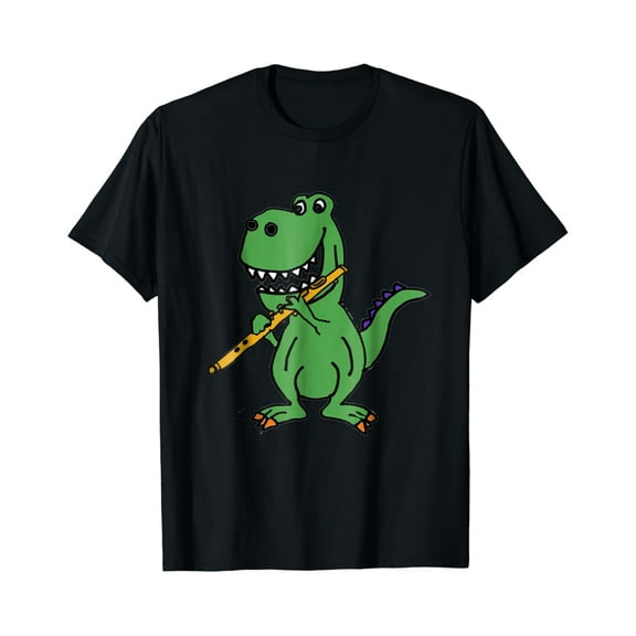 Tiny Nest Smileteesanim T-Rex Dinosaur Playing Flute T-Shirt, Size S To 5XL T-Shirt