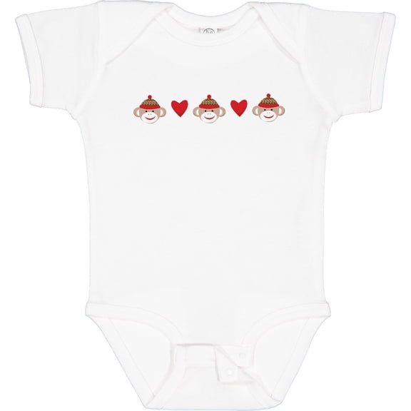 Tiny Nest Sock Monkey Heart Border Infant Creeper Hearts Monkeys Triplets Cute, New Born, Baby Shower Gift, New Parents Gift