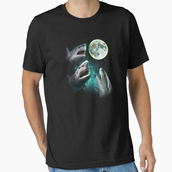 Tiny Nest Three Sharks Howl On The Moon Essential T-Shirt, Size S To 5XL T-Shirt
