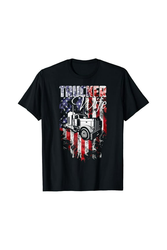 Trucker Wife Proud Truck Driver Wife Usa Flag Trucker'S Wife T-Shirt, Gift For Friend