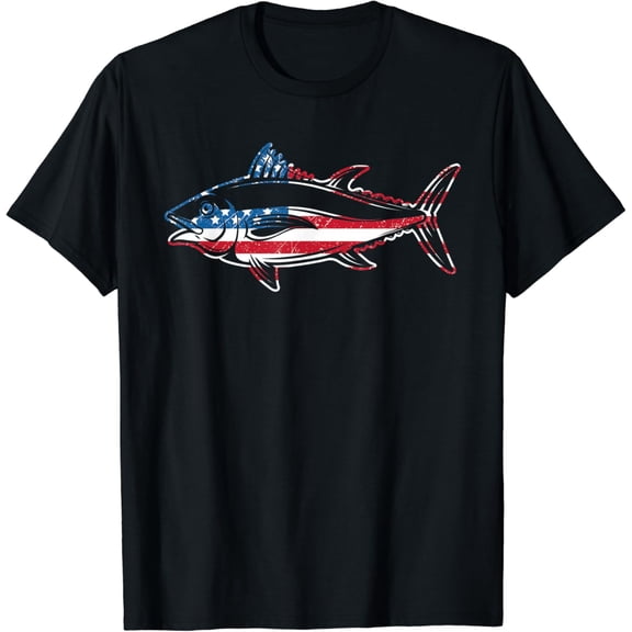 Tiny Nest Tuna Fishing American Flag Giant Bluefin Fish Fisherman T-Shirt