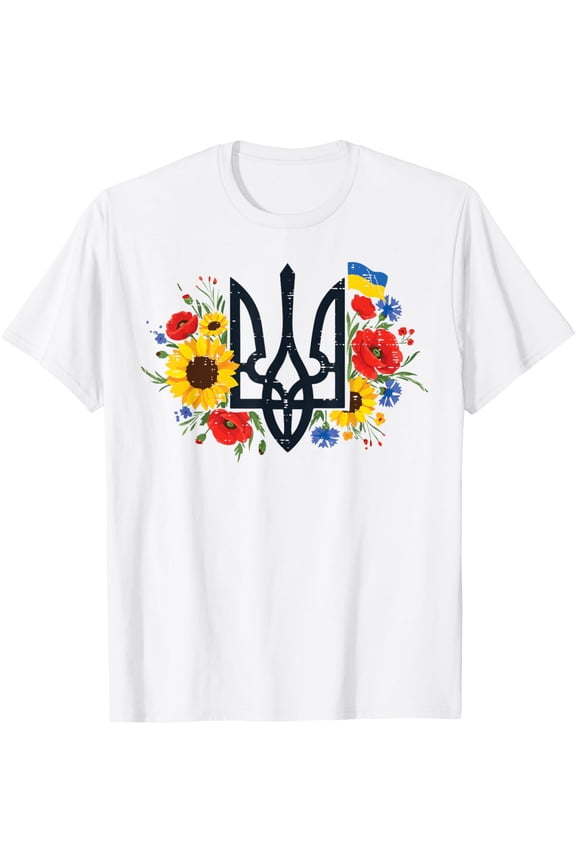 Ukraine Trident Flowers Ukrainian Floral Women Girls Kids T-Shirt