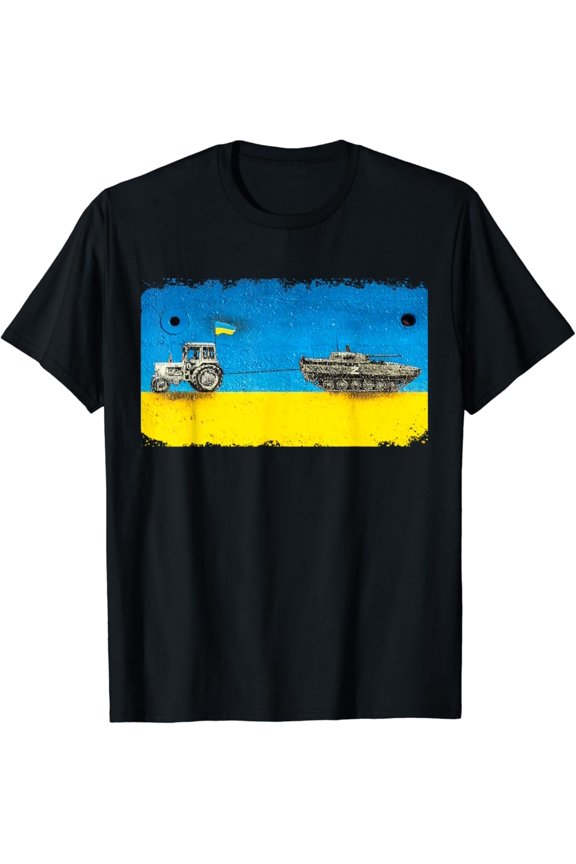 Ukrainian Farmer Pulling Tank With Tractor T-Shirt, Gift For Friend