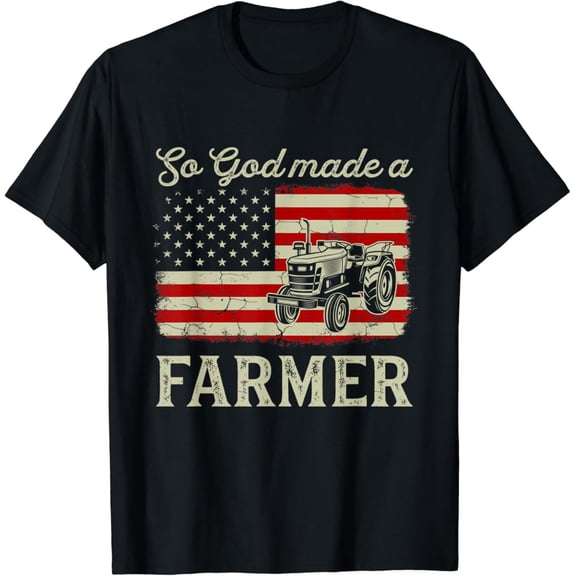 Tiny Nest Vintage Old American Flag Patriotic So God Made A Farmer T-Shirt, Gift For Friend