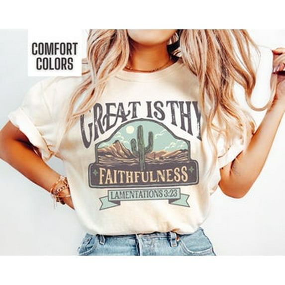 Tiny Nest Western Christian Shirt for Women Jesus Tshirt Great is Thy Faithfulness Bible Verse Tee Vintage Faith Tee Religious Gift Boho Scripture T