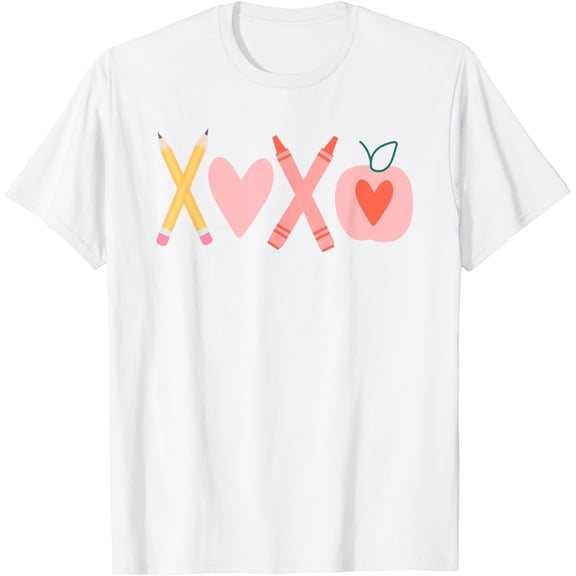Tiny Nest Women XOXO Teacher Love's Day Pencil And Apple T-Shirt