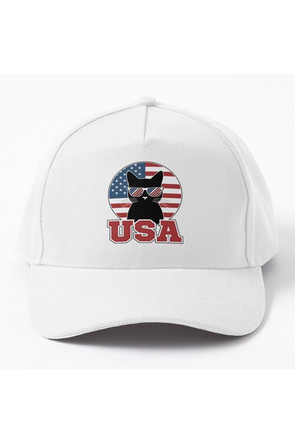 American Flag Cat Silhouette Usa Red Font Cap Baseball Cap, Hats For Men, Gift For Him