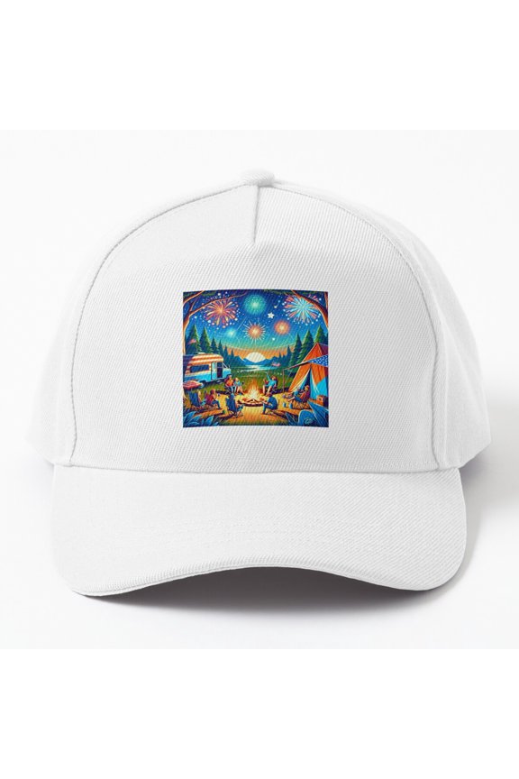 Friends Out Camping On The 4Th Of July Enjoying Fireworks Cap Baseball Cap, Hats For Men, Gift For Him