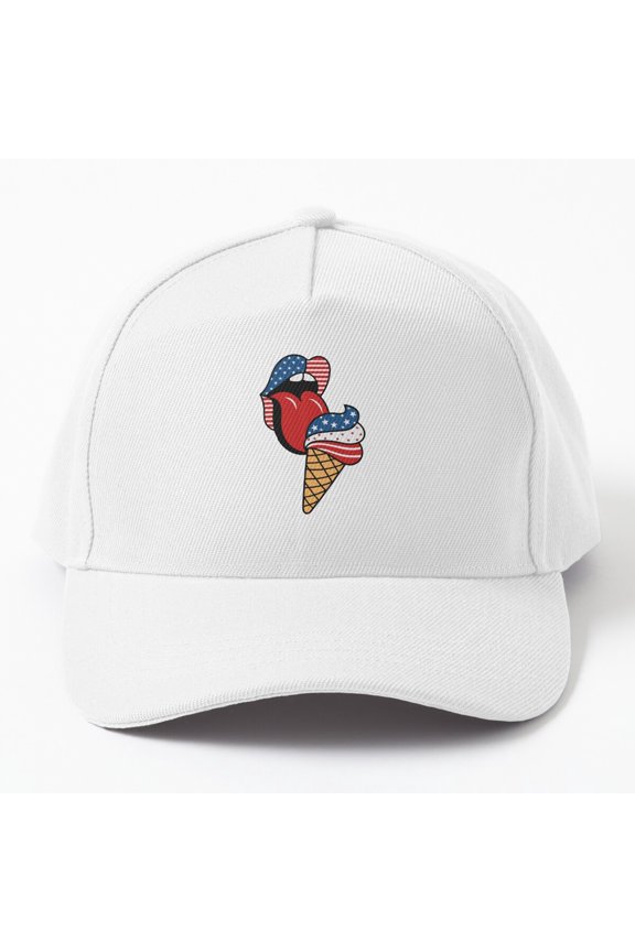 Tasty And Patriotic: Retro-Inspired American Flag Lips And Stars & Stripes Ice Cream Cap Baseball Cap, Hats For Men, Gift For Him