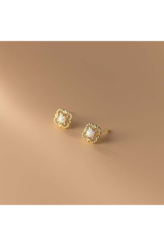 Tiny Opal Vintage Studs Earrings,Moonstone Studs,Gold Silver Dainty Earrings,Tiny Gem Studs Earrings for Women,Shiny Sterling Silver Studs