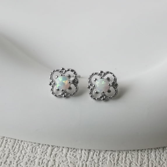 Tiny Opal Vintage Studs Earrings,Moonstone Studs,Gold Silver Dainty Earrings,Tiny Gem Studs Earrings for Women,Shiny Sterling Silver Studs