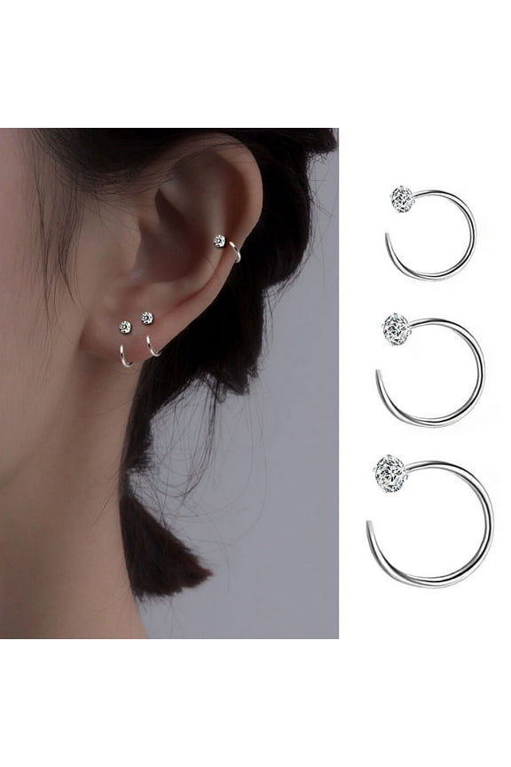 Tiny Open Huggie Hoop Earrings for Women, Sterling Silver CZ Crystal Hoop Earrings 8mm