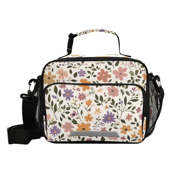 Tiny Pastel Colored Flowers and Leaves Insulated Lunch Bag Portable Cooler Bag Mommy Bag Large Capacity 6L