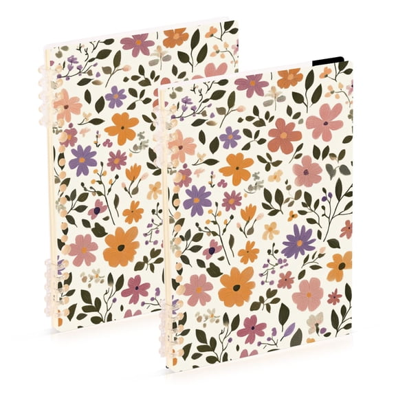 Tiny Pastel Colored Flowers and Leaves Notebook Detachable Coil Notebook Diary Plan Book A5 Size 60 Pages 1 Pack