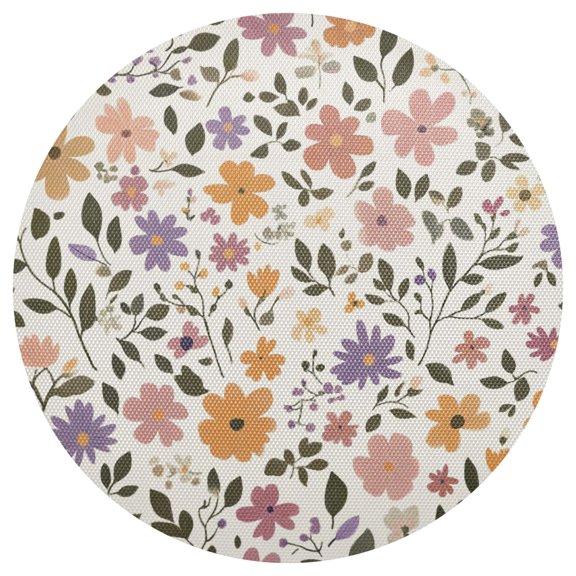 Tiny Pastel Colored Flowers and Leaves PVC Round Grid Placemat Table Mat 1 Pc 15.4" x 15.4"