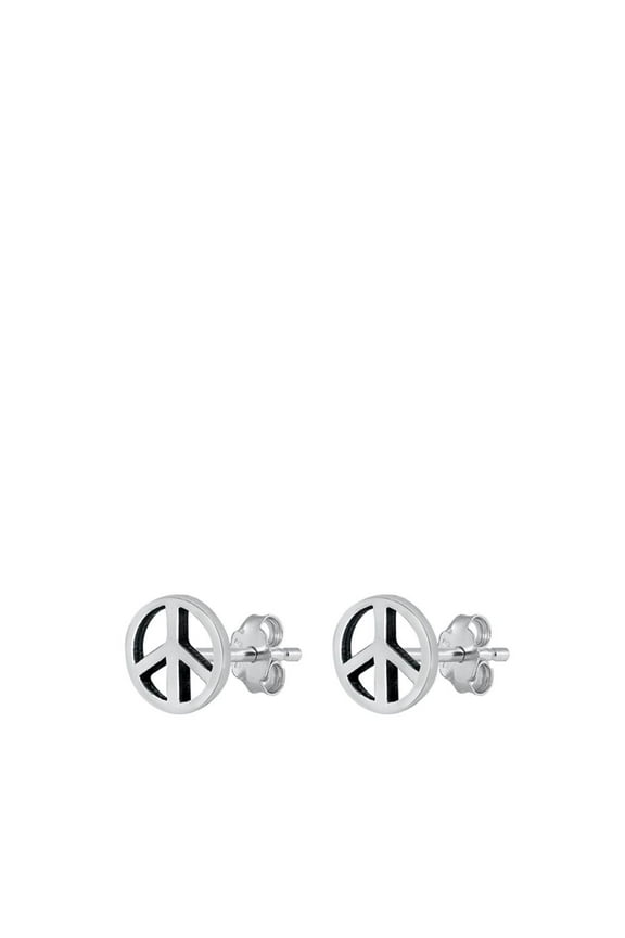 Tiny Peace Sign Hippie Symbol .925 Sterling Silver Small Stud Earrings Jewelry Female Unisex