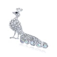 thumbnail image 1 of Tiny Peacock Tail Feather Clear Crystal Rhinestone Silver Tone Bird Pin Brooch, 1 of 4