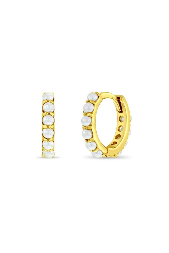 Tiny Pearl Huggie 7mm Baby / Toddler / Kids Earrings Hoop - 14k Gold