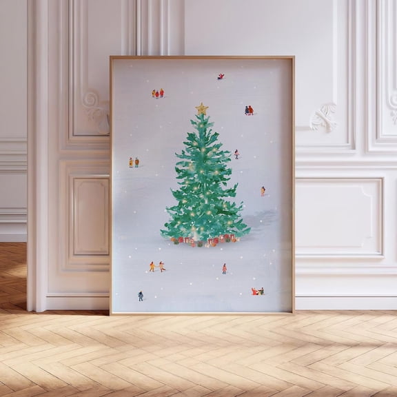 Tiny People Minimalist Winter Tree Print, Abstract Winter Art Print, Decor, Vintage Winter Wall Art, Print Home Decor #672, Unframed Poster Size 8x12