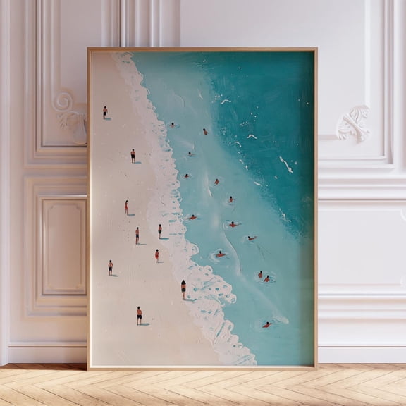 Tiny People Swimming In Ocean Blue Beachy Tiny People Swimming Living Room Bedroom Office Decor Wall Art Unframed Paper Print