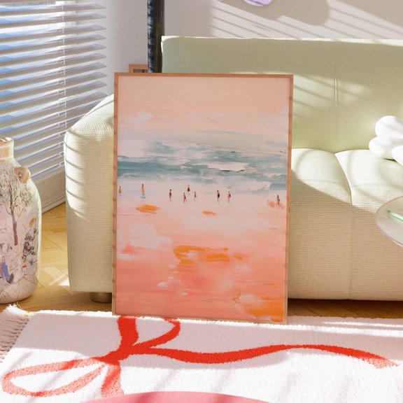 Tiny People Swimming Ocean Beach House Coastal Poster Unframed Paper Print