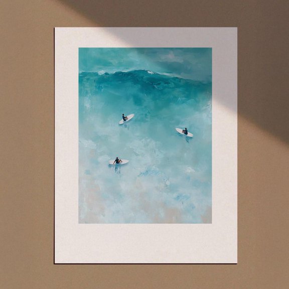 Tiny People Swimming In Ocean, Retro Swimming Print, Summer Poster, Beach House Decor, Minimalist Wall Art, Pool Ocean Wall Art, Modern Wall Decor, 12x18 UNFRAMED