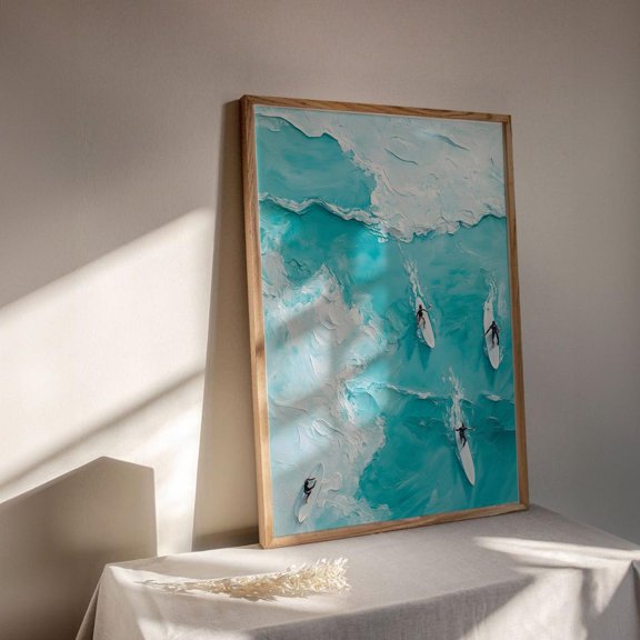 Tiny People Swimming In Ocean, Retro Swimming Print, Summer Poster, Beach House Decor, Minimalist Wall Art, Pool Ocean Wall Art, Modern Wall Decor, 16x24 UNFRAMED