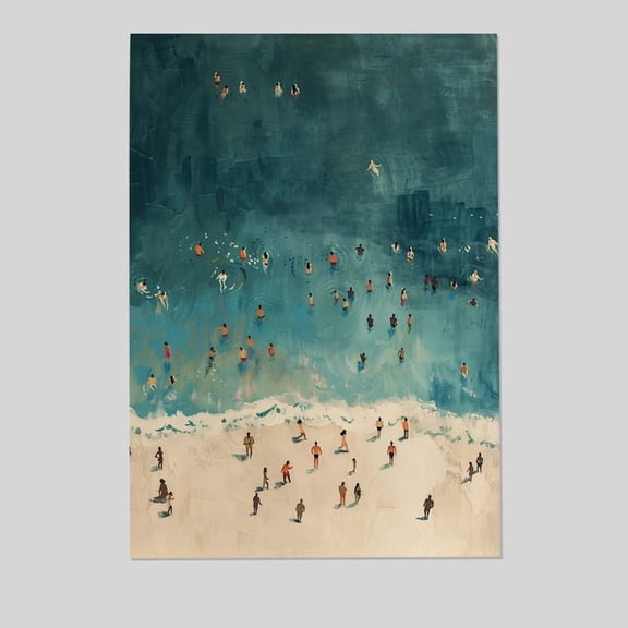 Tiny People Swimming in Ocean Print, Summer Poster, Beach House Decor, Minimalist Printable Wall Art Size 24''x36'' - Postora