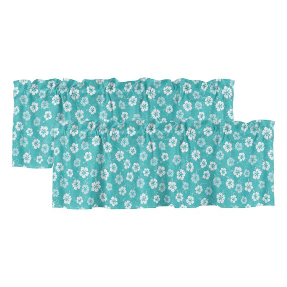 Tiny Petal 2 Panels Kitchen Valance, White Floral Stamen Hibiscus Bloom Shabby Chic Mint Curtains Valances for Small Windows Rod Pocket Window Treatments for Living Room Bedroom 42" W x 12" L