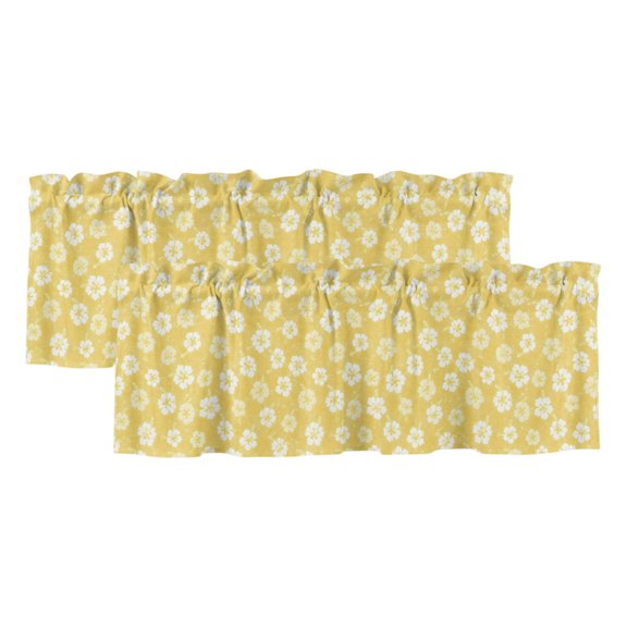 Tiny Petal 2 Panels Kitchen Valance, White Floral Stamen Hibiscus Bloom Shabby Chic Yellow Curtains Valances for Small Windows Rod Pocket Window Treatments for Living Room Bedroom 42" W x 12" L