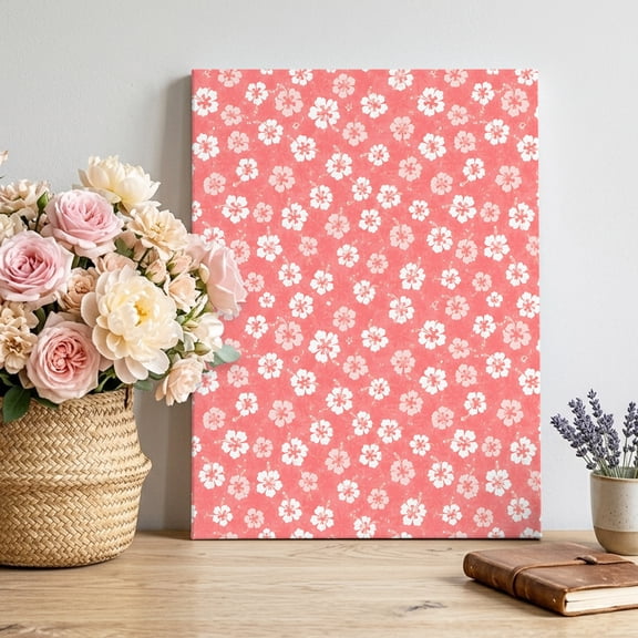 Tiny Petal Canvas Wall Art for Living Room, Coral Pink Floral Stamen Hibiscus Bloom Shabby Chic Poster Print Painting for Bedroom Office Home Decoration Wall Pictures Prepare To Hang 22"x28"