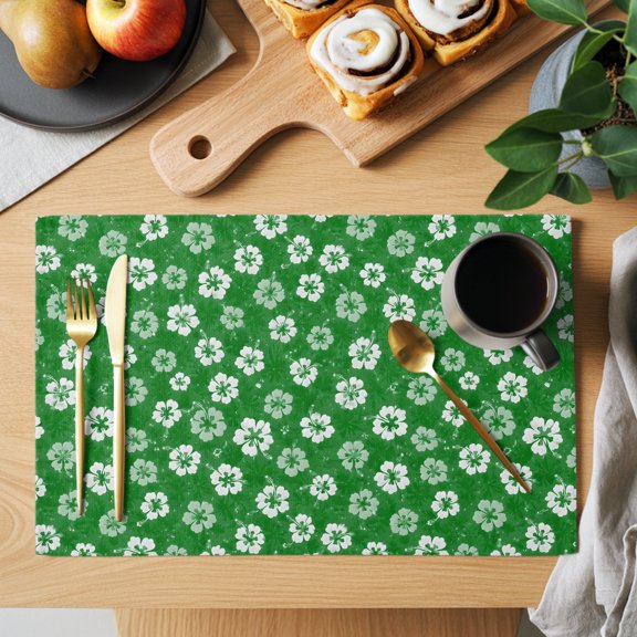 Tiny Petal Placemats Set of 1, White Floral Stamen Hibiscus Bloom Shabby Chic Green Non-Slip Place Mats Washable Table Mats for Kitchen Dining Table Decorations Indoor/Outdoor
