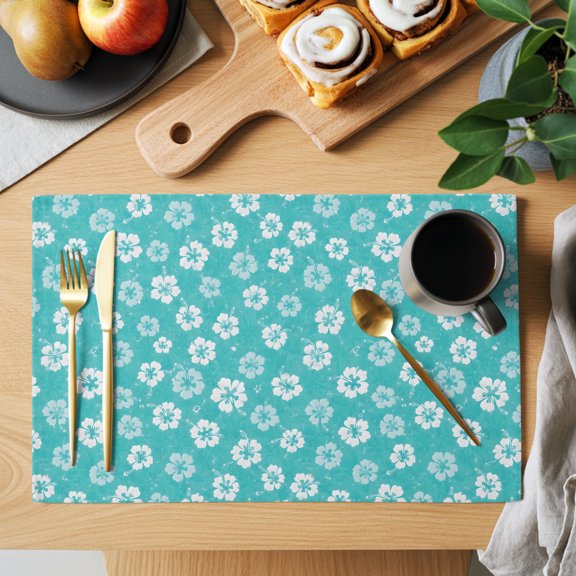 Tiny Petal Placemats Set of 1, White Floral Stamen Hibiscus Bloom Shabby Chic Mint Non-Slip Place Mats Washable Table Mats for Kitchen Dining Table Decorations Indoor/Outdoor