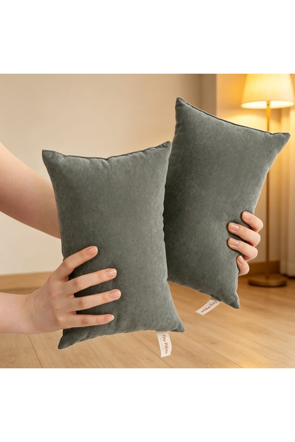 Tiny Pillows,Small Travel Pillows - 2 Pack,7"x11" Mini Neck Pillow for Airplane & Long Flight,Machine Washable Headrest for Nap & Sleeping,Portable Soft Tiny Cushion for Lumbar,Knee(Gray)