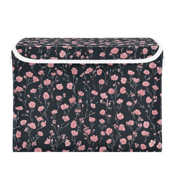 Tiny Pink Florals on Dark Background Foldable Storage Bins with Lids Handles Collapsible Storage Containers Tote Boxes 16.5 x 12.6 x 11.8 inches