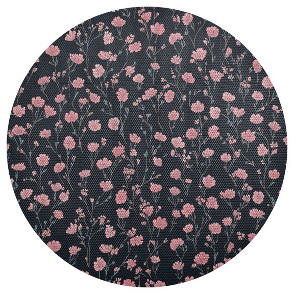 Tiny Pink Florals on Dark Background PVC Round Grid Placemat Table Mat 1 Pc 15.4" x 15.4"