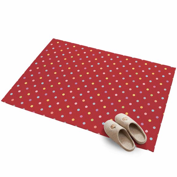 Tiny Polka Dots 2'x3' Small Rugs for Entryway Front Door Kitchen Sink Area, Cute Mini round Spheres Graphic Red Backdop Soft Sturdy Mats Washable Non Slip Rectangle Area Rug