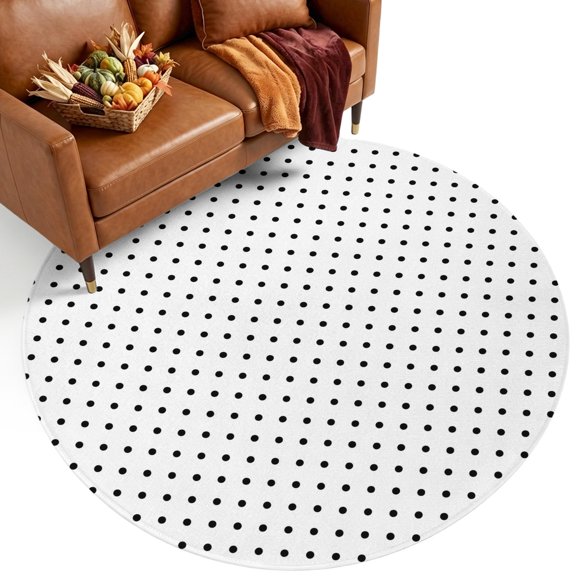 Tiny Polka Dots 7' Round Rugs for Living Room Conversation Area, Black Mini round Spheres Graphic French Country Washable Non Slip Large Circle Area Rug Under Dining Table