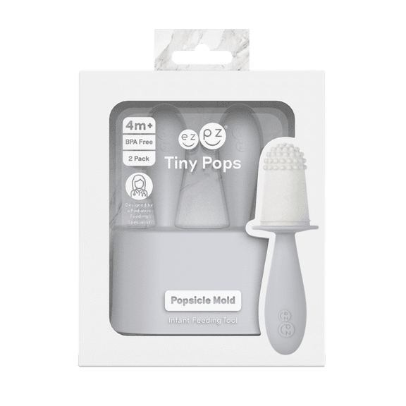 ezpz Tiny Pops (Pewter) - Popsicle Mold Set with Wands for Infants 4 Months + - Two Pack - Baby Essentials