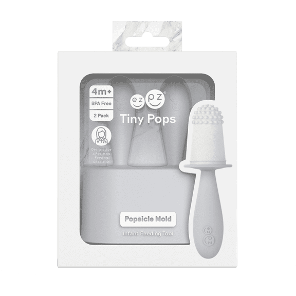 ezpz Tiny Pops (Pewter) - Popsicle Mold Set with Wands for Infants 4 Months   - Two Pack - Baby Essentials