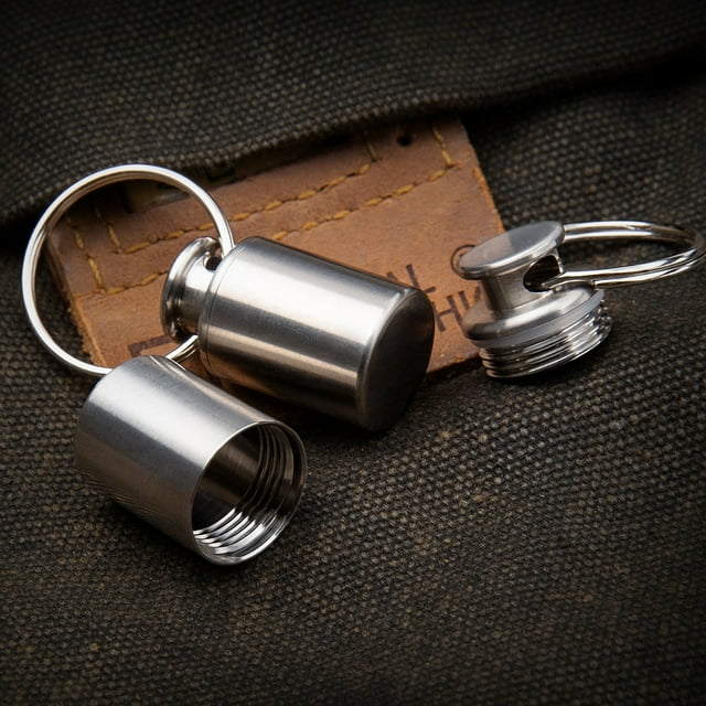 Tiny & Portable Titanium Pill Holder Screw Cap Container With Keyring Fob 2 Fangkenuo