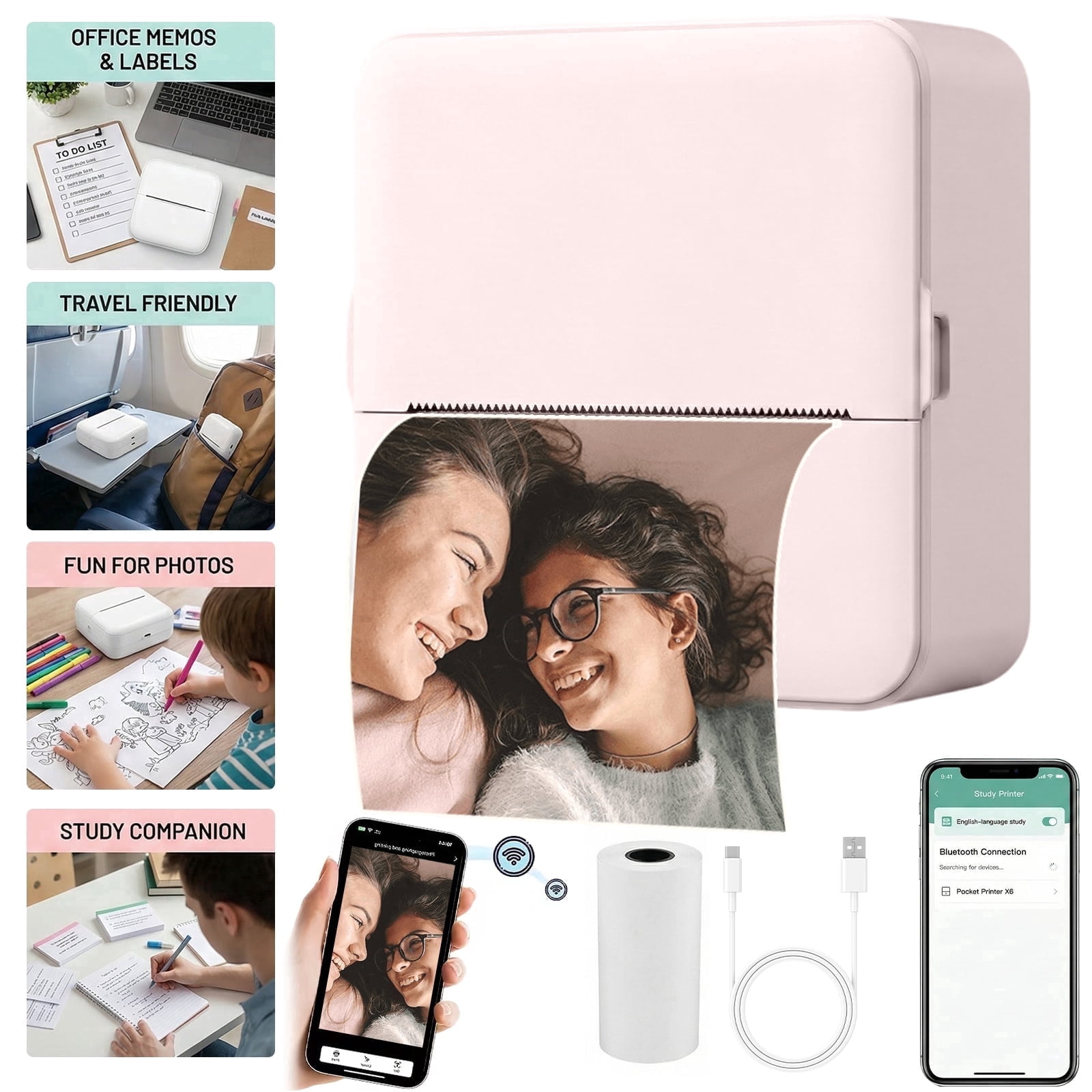 Hendoct Tiny Print Mini Pocket Printer, Bluetooth Wireless, Battery ...