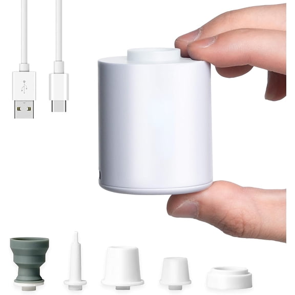 Tiny Pump Portable Air Pump, Ultra-Mini with 1300mAh Battery USB Rechargeable to Inflate Deflate for Pool Floats Air Bed / Mattress Swimming Ring Vacuum Storage Bags (White)