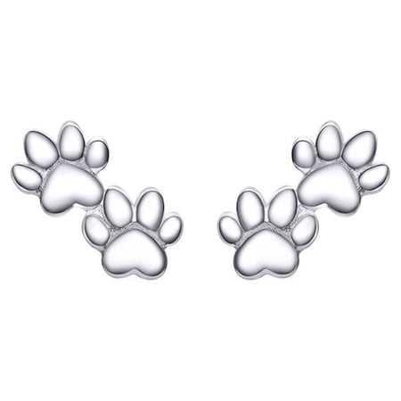 Tiny Puppy Paw Print Stud Earrings Sterling Silver Studs for Women