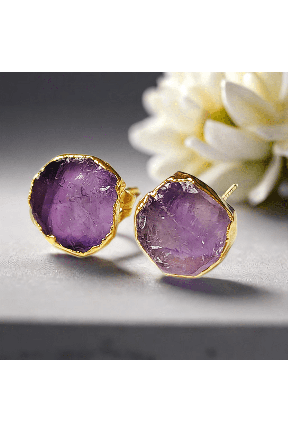 Tiny Raw Amethyst Earrings, Gemstone Stud Earrings, Amethyst Stud Earrings, February Birthstone Gift, Purple Crystal Earrings,Raw Stone Stud