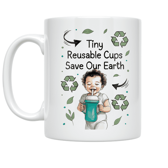 Tiny Reusable Cups Save Our Earth - Eco-Friendly Parenting - 11 oz Ceramic Coffee Mug